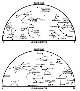 The maps show the sky at 23:00 BST on the 1st, 22:00 on the 16th and 21.00 on the 30th. (Click on map to englarge)